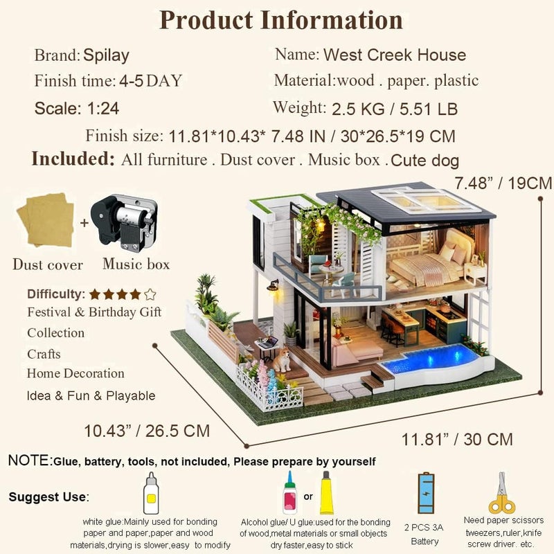 Spilay DIY Miniature House Kit for Adults, Miniature Dollhouse Kit | With Music Box & Dust Cover, Wooden Craft Building Set for Bookshelf Decor, Home Display & Creative Gifts for DIY Lovers - Image 4