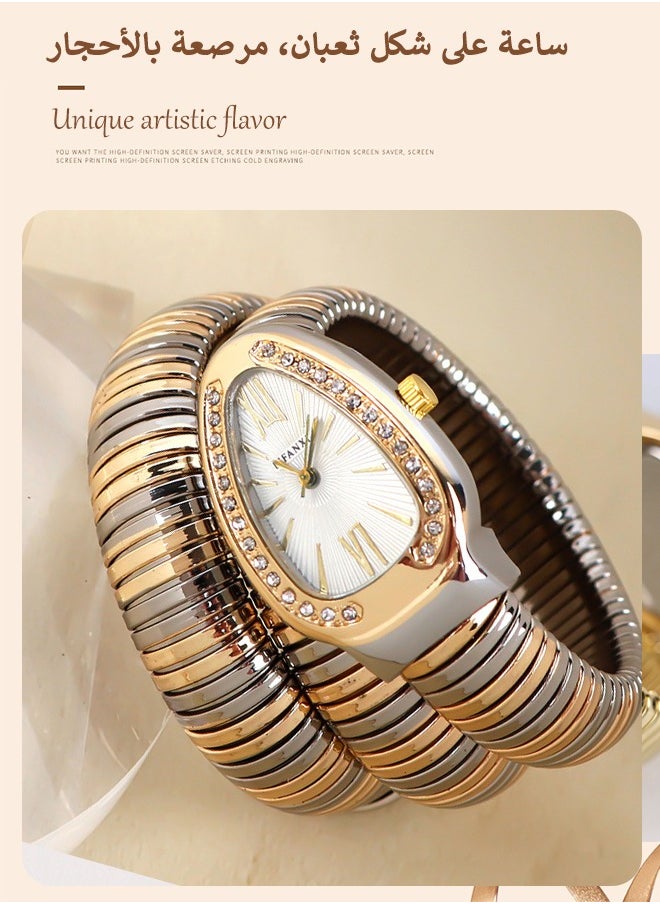 BIFANXI Ladies Fashion Watch, Snake-Shaped Diamond Design Quartz Watch, Fashionable Versatile Bracelet Watch  - Image 1