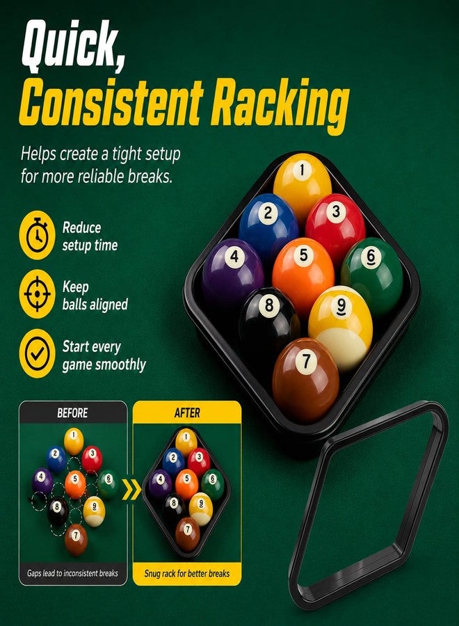 LUSTRIB Black Billiards 9 Ball Diamond Pool Table Ball Rack, Plastic 9-Ball Pool Table Triangle Rack for Standard 2-1/4" Pool Balls, Pool Table Accessories for Home Game Room - Image 2