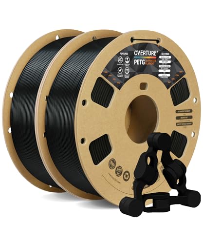 OVERTURE PETG 3D Printer Filament 175mm Neatly Wound Durable PETG 2kg Spool 44lbs Strong Toughness Filament Dimensional Accuracy 002mm Fit Most FDM Printers Black 2Pack