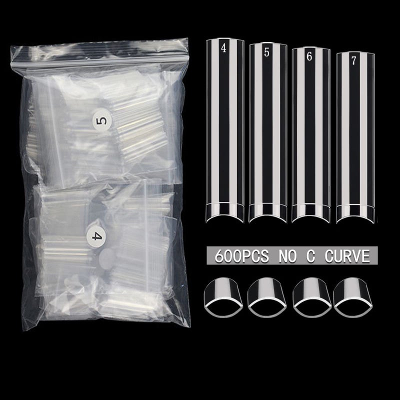 SWETIDY XXL No C Curve Nail Tips, SWETIDY 600Pcs Refill Size of 4,5,6,7 Clear Acrylic Nails Square Shape Nail Half Cover - Image 1