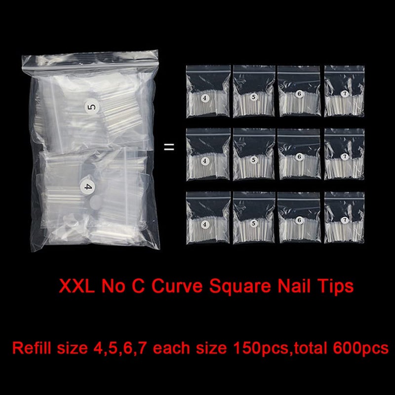 SWETIDY XXL No C Curve Nail Tips, SWETIDY 600Pcs Refill Size of 4,5,6,7 Clear Acrylic Nails Square Shape Nail Half Cover - Image 2