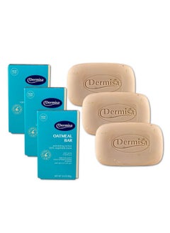 DERMISA Exfoliating Oatmeal Bar | Helps To Gently Cleanse And Exfoliate Dry Skin | Contains Oatmeal + Aloe Vera | No Parabens, No Sulfates | 3 Oz | Pack Of 3  - Image 1