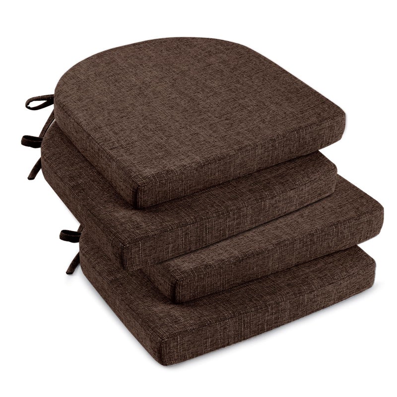 downluxe Indoor Chair Cushions for Dining Chairs, Soft and Comfortable Textured Foam Kitchen Chair Pads with Ties and Non-Slip Backing, 16" x 16" x 2", Brown, 4 Pack - Image 1