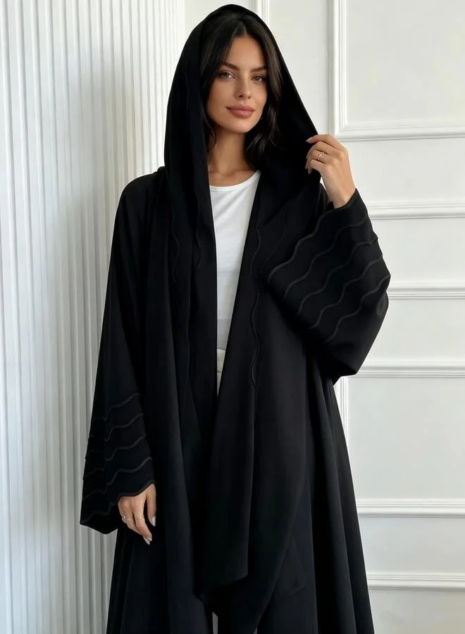 Take Two  Black Abaya with Wavy Sleeve Detail for Women | Best Price UAE