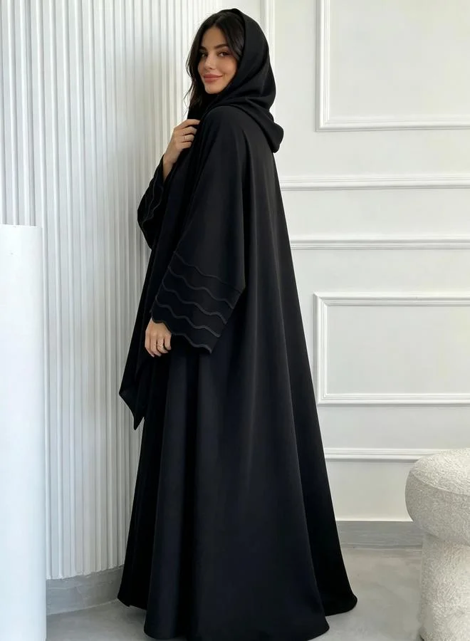 Take Two  Black Abaya with Wavy Sleeve Detail for Women | Best Price UAE