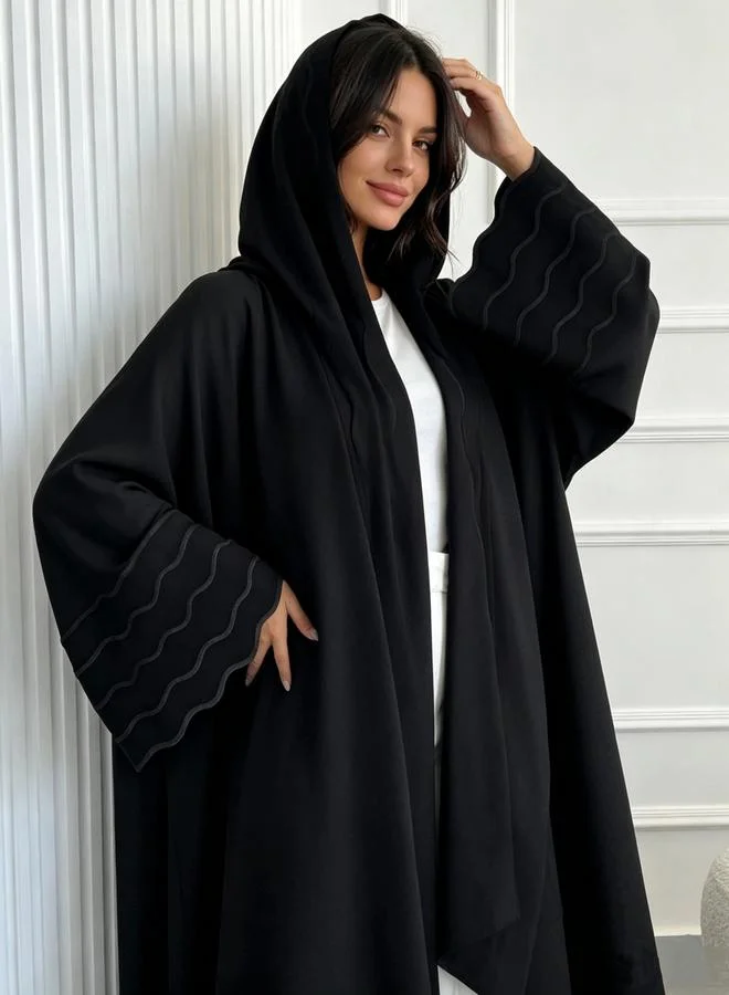 Take Two  Black Abaya with Wavy Sleeve Detail for Women | Best Price UAE