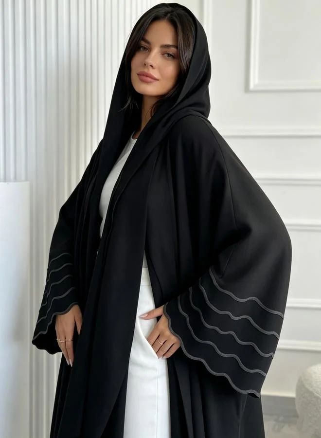 Take Two  Black Abaya with Wavy Sleeve Detail for Women | Best Price UAE