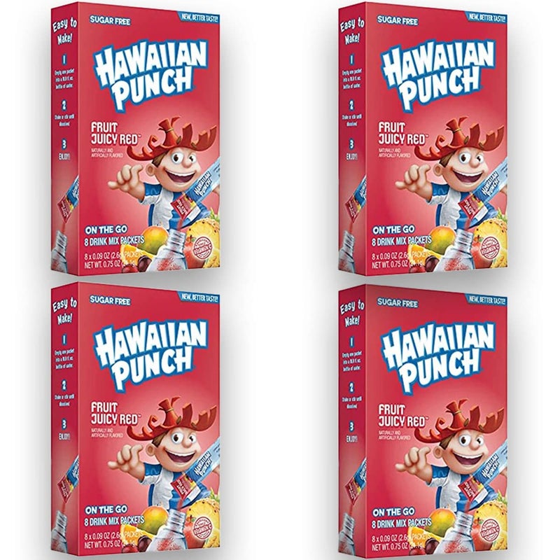 Hawaiian Punch Juicy Red Sugar-Free Powdered Drink Mix 4 Count of 8 packets each for Total of 32 Sticks bundle packaged by D'Elite Box - Image 2