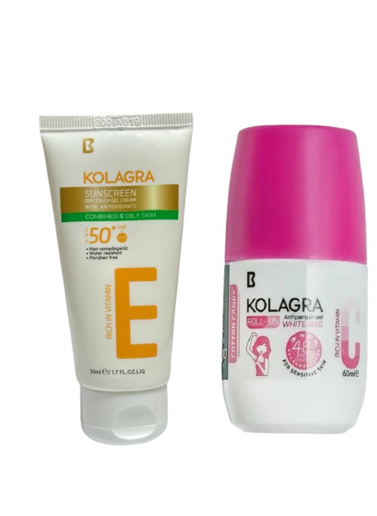 كولاجرا واقي الشمس جل كريم 50 ml + مزيل عرق رول اون كوتن كاندي