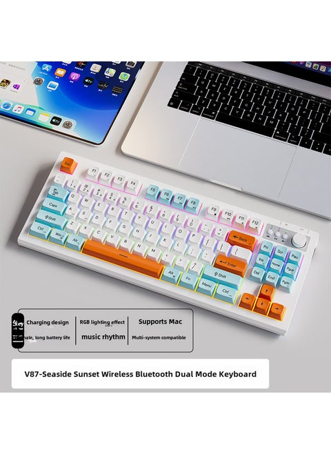 Voyager V87 Bluetooth Wireless Keyboard Mouse Combo Silent Charging Seaside sunset [RGB light effect] Wireless Bluetooth Dual Mode