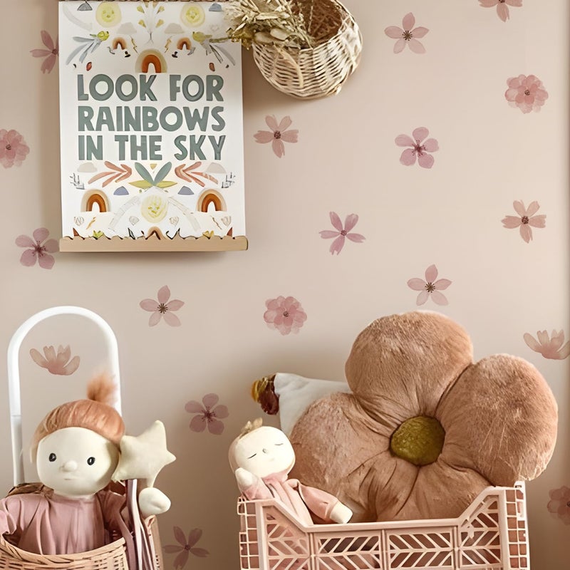 YouRfocus Daisy Wall Decals | 72 PCS Boho Flower Stickers for Girls' Rooms, Playrooms, and Nurseries | Dual Layer Print for High Coverage | Removable Peel and Stick Wall Decor (Pink-A) | 12 Sheets - Image 1