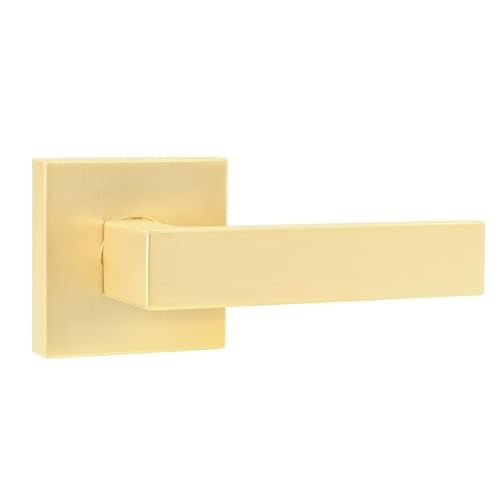 Leydebong 1 Pack Gold Door Lever Door Handle for Closets French Doors, Square Dummy Door Lever,Non-Turning Single Side Pull, Easy Installation Pull Only Lever Set - Image 1