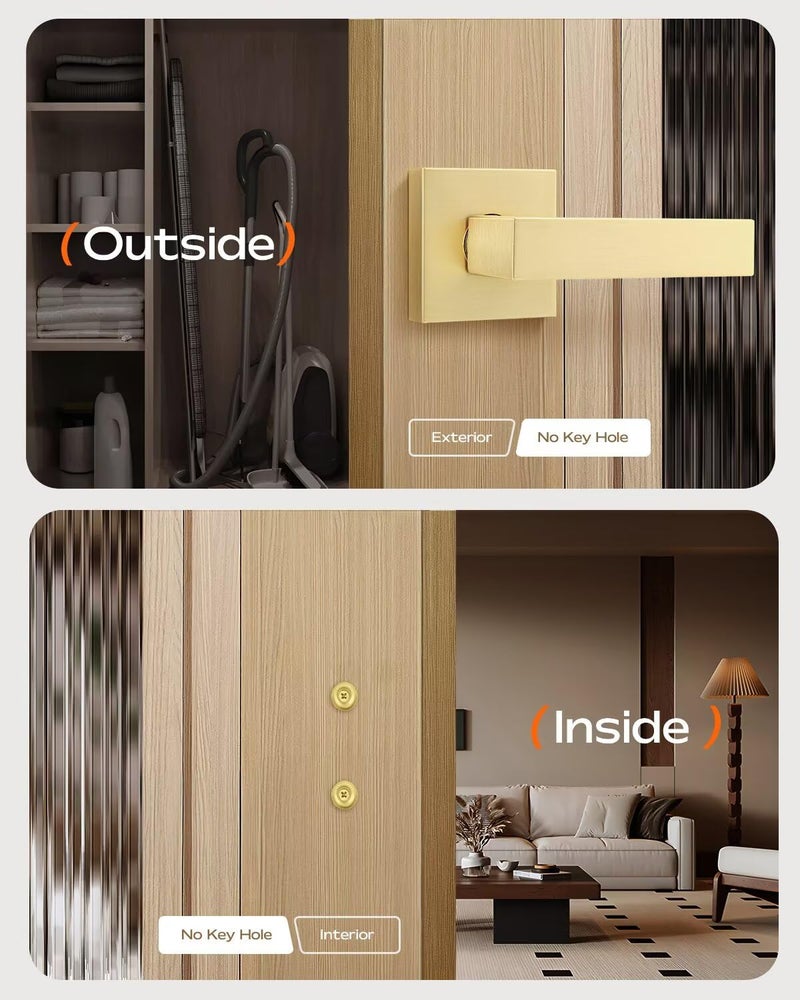Leydebong 1 Pack Gold Door Lever Door Handle for Closets French Doors, Square Dummy Door Lever,Non-Turning Single Side Pull, Easy Installation Pull Only Lever Set - Image 3