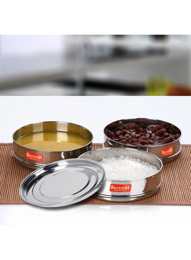 Sumeet Stainless Steel Flat Stackable Container/Separator with Lid Suitable for 5 Ltr & 5.5 Ltr Inner & Outer Lid Cooker - Image 2