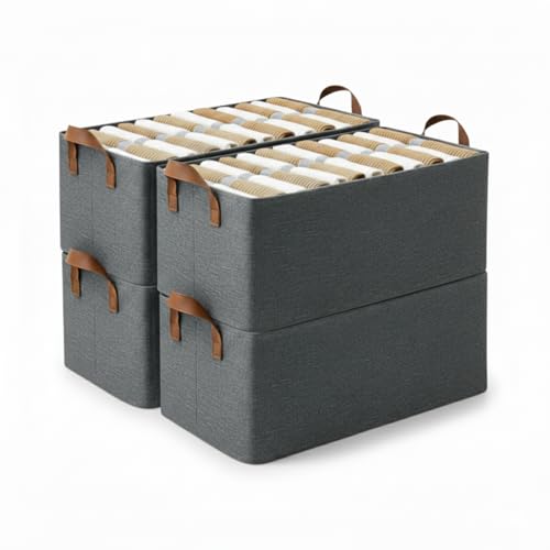 Raggle 4PCS Collapsible Fabric Storage Cubes Organizer with Handles Foldable Storage Baskets for Organizing Toys, Books, Shelves, Closet, Large Storage Box with Handles (Gray, 26L-4) - Image 1