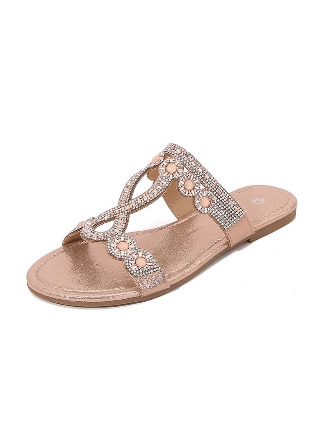 NIBEMINENT Women Rhinestone Design Bohemia String Bead Soft Flats Shoes Comfortable Summer Beach Shoes Designer Sandal  - Image 1