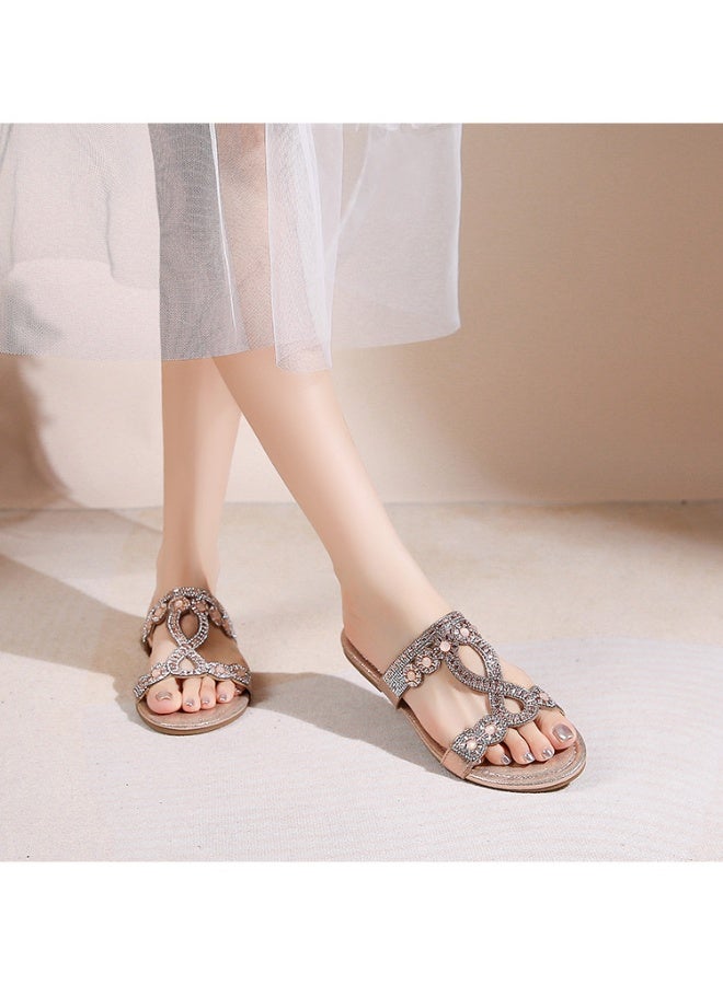 NIBEMINENT Women Rhinestone Design Bohemia String Bead Soft Flats Shoes Comfortable Summer Beach Shoes Designer Sandal  - Image 2