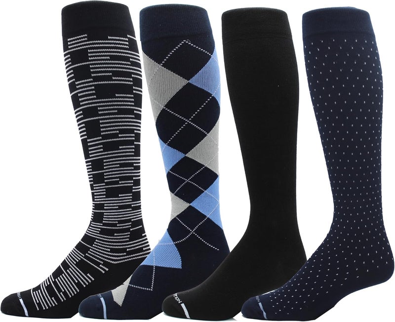 Dr Motion 4 Pairs Men's Athletic Traveler Graduated Compression Knee High Socks - Image 1