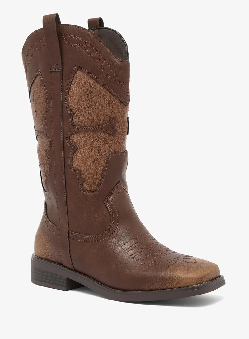 Glamorous BROWN Square Toe Western Knee Boots for Women | Best Price UAE