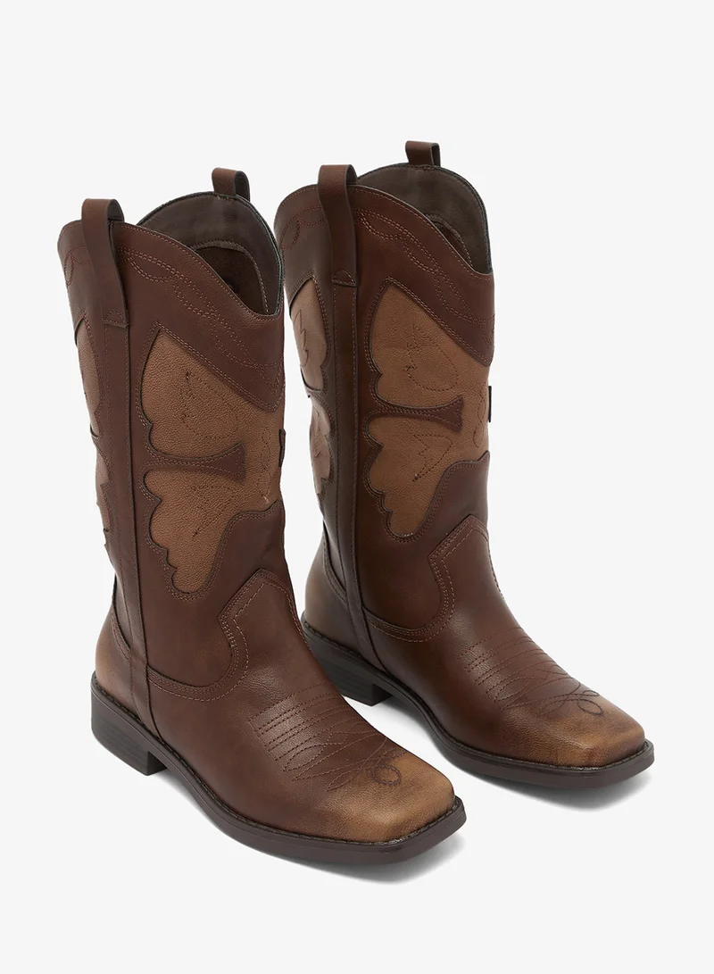Glamorous BROWN Square Toe Western Knee Boots for Women | Best Price UAE