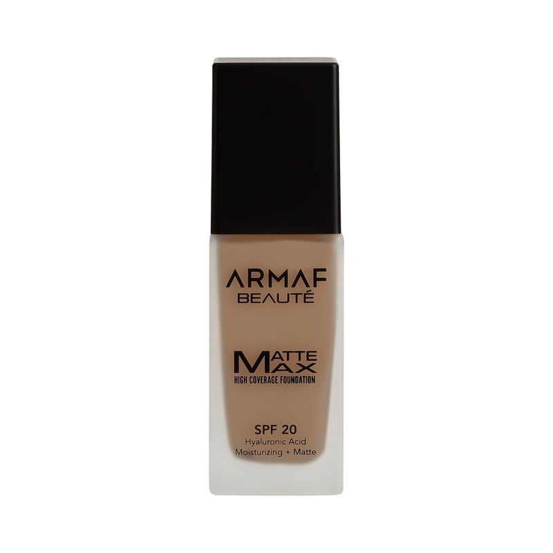 Armaf Beaute Face Make Up Matte Max High Coverage Liquid Foundation SPF 20 30ml, Chestnut Colour, Hyaluronic Acid, Moisturizing & Matte Finish Foundation, Lightweight Formula, For All Skin Types