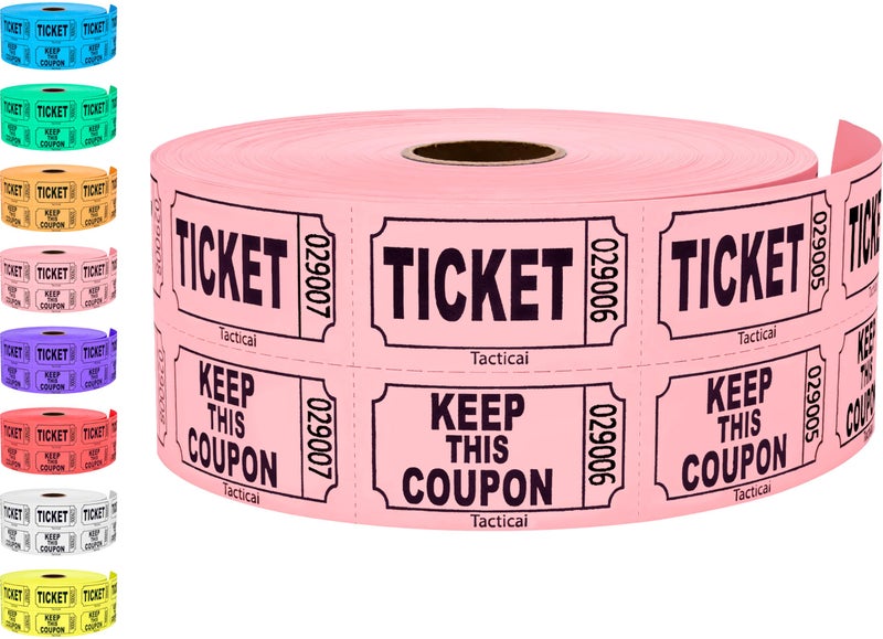 Tacticai 1000 Tacticai Raffle Tickets, Pink (1 of 8 Colors), Double Roll, Ticket for Events, Entry, Class Reward, Fundraiser & Prizes - Image 1