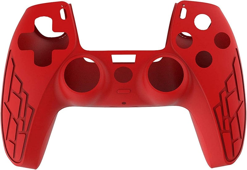 PSS PS5/PS5 Slim Controller Silicone Cover Case protective Non-slip Skin Anti-Slip Soft Silicone Rubber Accessories Set For PS5 Controller With Thumb Grip x 2 (PS5 Controller not included) (Red Cover) - Image 1