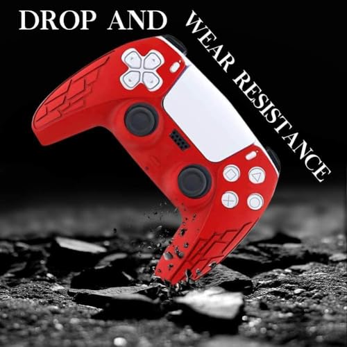 PSS PS5/PS5 Slim Controller Silicone Cover Case protective Non-slip Skin Anti-Slip Soft Silicone Rubber Accessories Set For PS5 Controller With Thumb Grip x 2 (PS5 Controller not included) (Red Cover) - Image 2