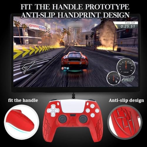 PSS PS5/PS5 Slim Controller Silicone Cover Case protective Non-slip Skin Anti-Slip Soft Silicone Rubber Accessories Set For PS5 Controller With Thumb Grip x 2 (PS5 Controller not included) (Red Cover) - Image 3