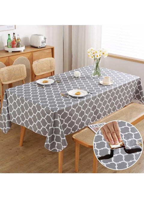 Rectangle Tablecloth, 100% Waterproof & Oil Proof Plastic Table Cloth, Heavy Duty Table Cover for Dining Table (152 x 213cm, Grey)