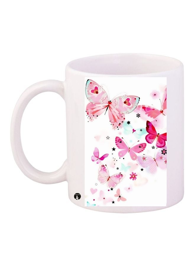 RYN Butterflies Printed Coffee Mug White/Pink/Blue 11ounce