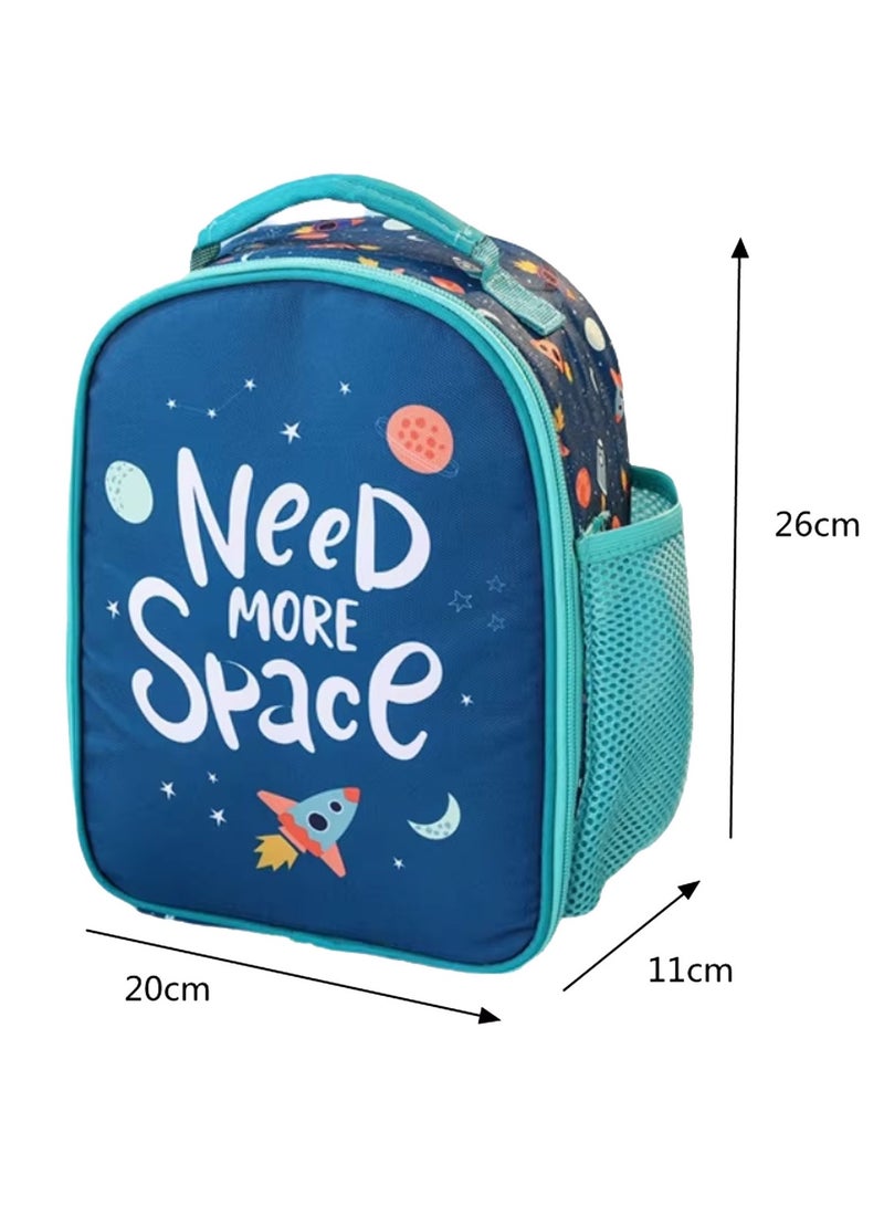 Snack attack Snack Attack “Need More Space” Kids Insulated Lunch Bag – Thermal Leakproof Lunchbox with Strap & Side Pocket – Fun Rocket & Planet Artwork – Ideal for School, Travel, and Daycare  - Image 2