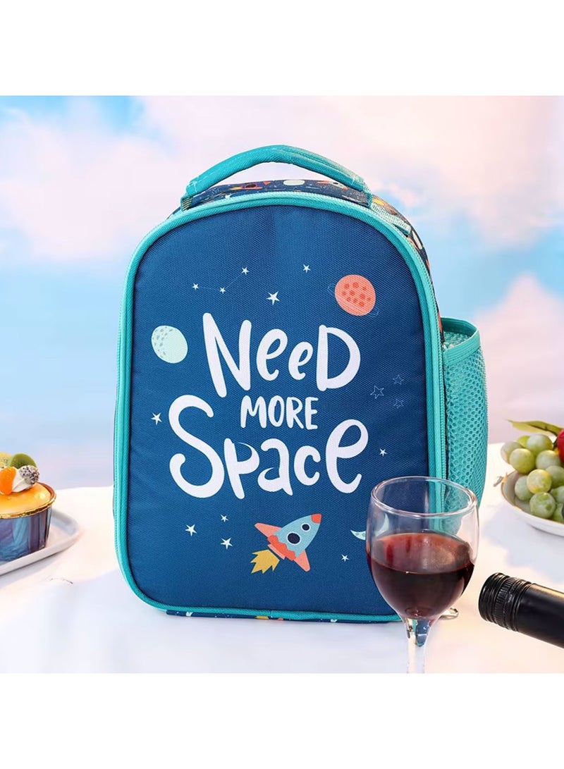 Snack attack Snack Attack “Need More Space” Kids Insulated Lunch Bag – Thermal Leakproof Lunchbox with Strap & Side Pocket – Fun Rocket & Planet Artwork – Ideal for School, Travel, and Daycare  - Image 3
