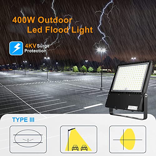 WHLED 400W Outdoor LED Flood Light Fixture, 60,000LM(150LM/W), 5000K Daylight, 100-277V, IP66 Waterproof ETL LED Flood Lighting for Parking Lot, Warehouse, Playground, Stadium - Image 4