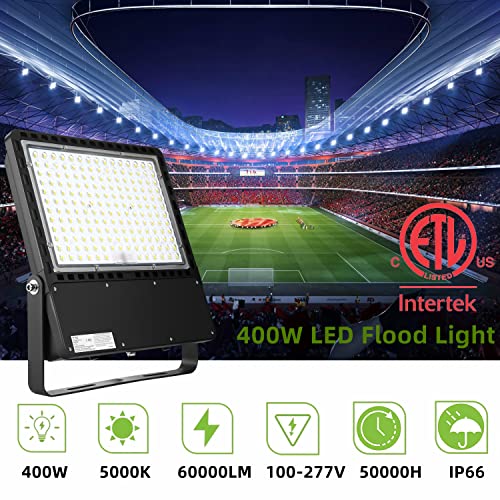 WHLED 400W Outdoor LED Flood Light Fixture, 60,000LM(150LM/W), 5000K Daylight, 100-277V, IP66 Waterproof ETL LED Flood Lighting for Parking Lot, Warehouse, Playground, Stadium - Image 2