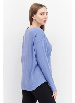 Eddie Bauer Women V Neck Long Sleeve Solid T-Shirt, Light Blue  - Image 4