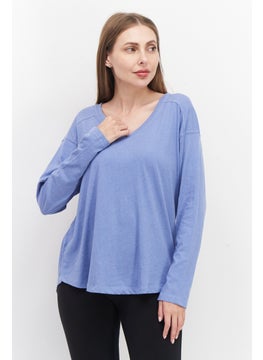 Eddie Bauer Women V Neck Long Sleeve Solid T-Shirt, Light Blue  - Image 1