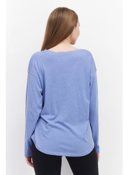 Eddie Bauer Women V Neck Long Sleeve Solid T-Shirt, Light Blue  - Image 2