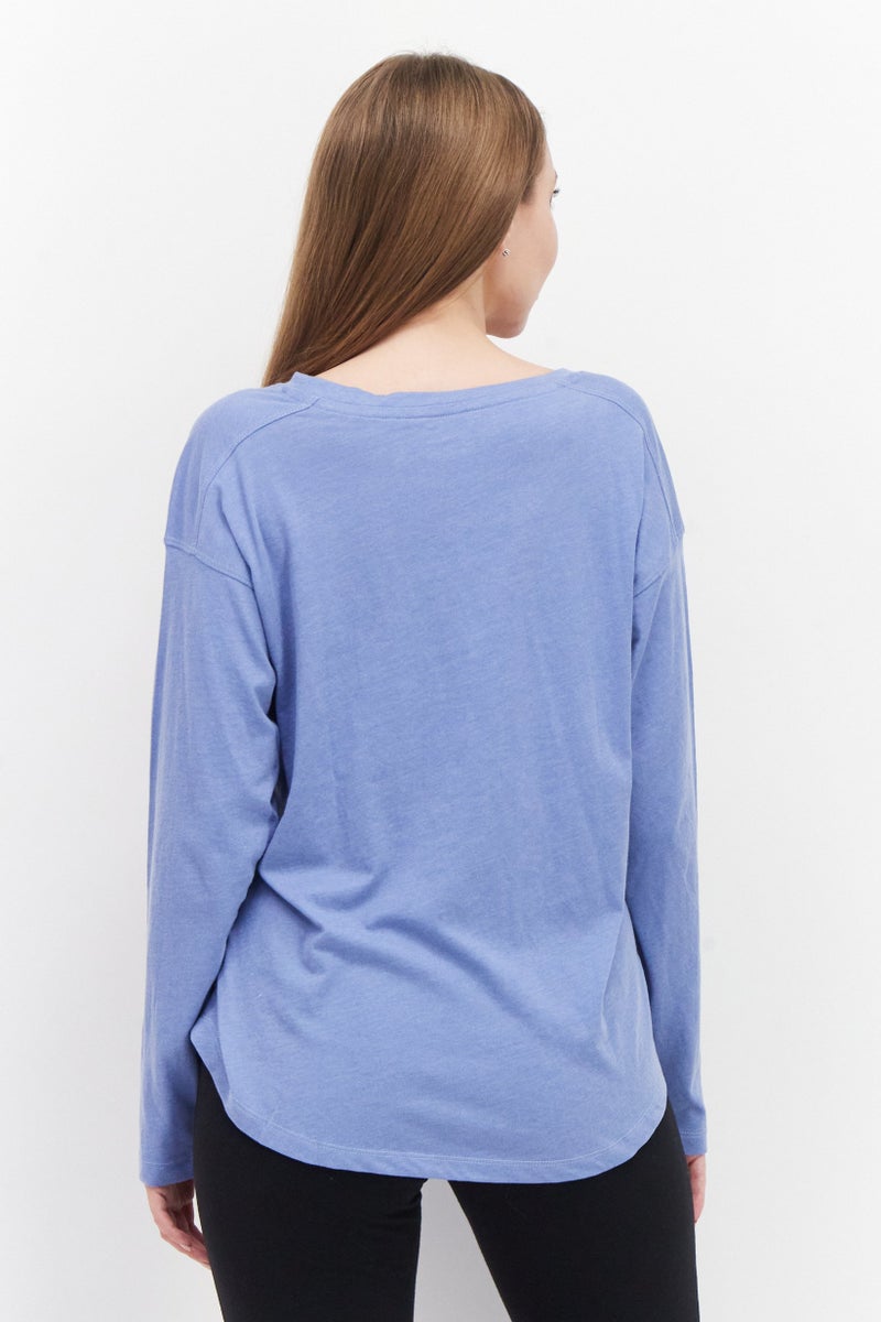 Eddie Bauer Women V Neck Long Sleeve Solid T-Shirt, Light Blue  - Image 2