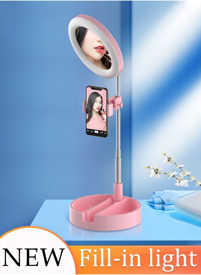Generic - Foldable Desk Ring Light Phone Holder Travel Desktop Extendable Hola Light with Makeup Mirror for Video Conferencing Video Calls Live Streaming Makeup - Image 1