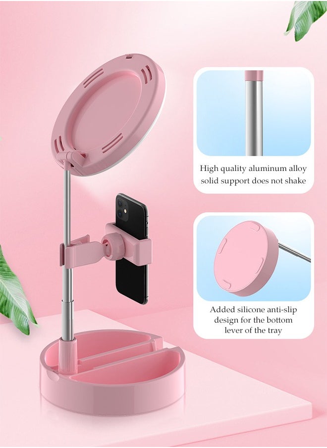 Generic - Foldable Desk Ring Light Phone Holder Travel Desktop Extendable Hola Light with Makeup Mirror for Video Conferencing Video Calls Live Streaming Makeup - Image 1