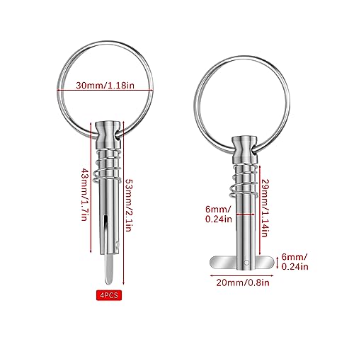 Hysagtek 6 Pcs Bimini Pins 1/4" Diameter Bimini Top Hardware, Quick Release Pin Boat Canopy Pins for Boat Canopy Marine Hardware, 316 Stainless Steel with Pull Ring - Image 2