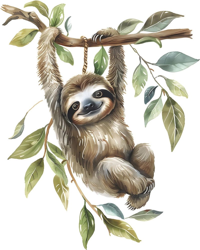 MEFOSS Funny Sloth Wall Decal Sloth on Branch Wall Stickers Peel and Stick Animal Wall Decals Art for Kids Bedroom Playroom Baby Nursery Decor - Image 3