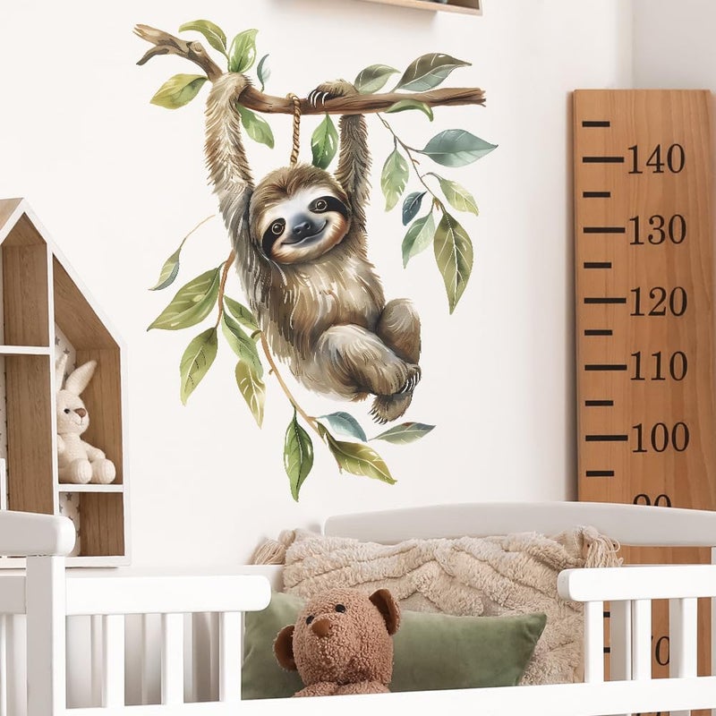 MEFOSS Funny Sloth Wall Decal Sloth on Branch Wall Stickers Peel and Stick Animal Wall Decals Art for Kids Bedroom Playroom Baby Nursery Decor - Image 1
