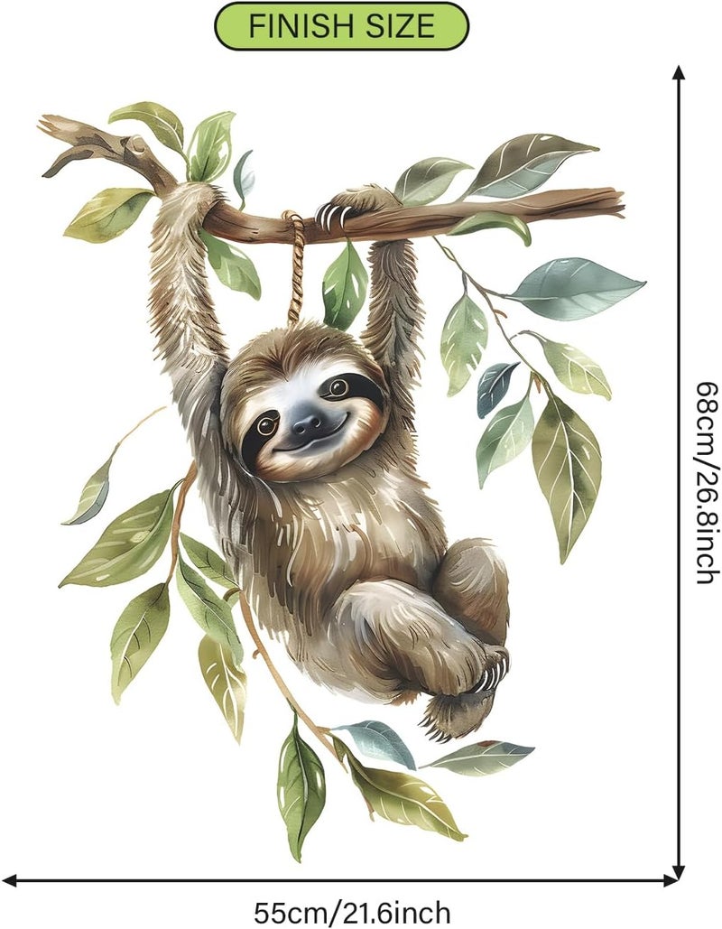 MEFOSS Funny Sloth Wall Decal Sloth on Branch Wall Stickers Peel and Stick Animal Wall Decals Art for Kids Bedroom Playroom Baby Nursery Decor - Image 2