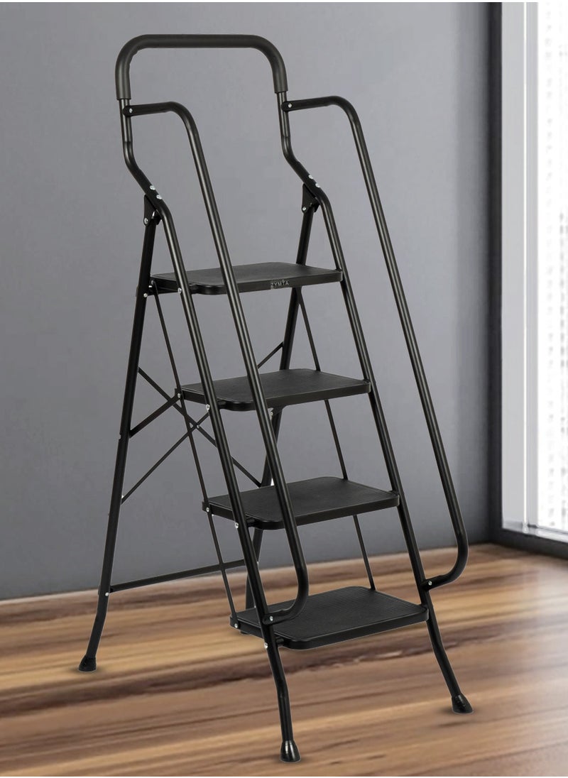 ZYMTA ZYMTA Portable Handrails Step Ladder, Heavy Duty Sturdy Ladders, Foldable with Anti-Slip Wide Pedals, Large Capacity, for Kitchen Household and Office (Black 4 Step)  - Image 5