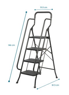 ZYMTA Portable Handrails Step Ladder, Heavy Duty Sturdy Ladders, Foldable with Anti-Slip Wide Pedals, Large Capacity, for Kitchen Household and Office (Black 4 Step)  - Image 2