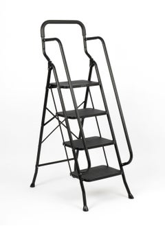 ZYMTA Portable Handrails Step Ladder, Heavy Duty Sturdy Ladders, Foldable with Anti-Slip Wide Pedals, Large Capacity, for Kitchen Household and Office (Black 4 Step)  - Image 1