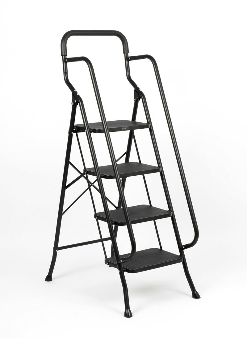 ZYMTA ZYMTA Portable Handrails Step Ladder, Heavy Duty Sturdy Ladders, Foldable with Anti-Slip Wide Pedals, Large Capacity, for Kitchen Household and Office (Black 4 Step)  - Image 1